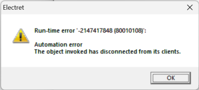 UPDATE - Fix for error: Run-time error -2147417848 (80010108) - ATUALIZAÇÃO - Correção para o erro: Run-time error -2147417848 (80010108)